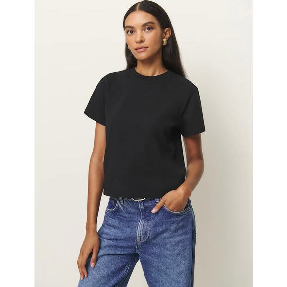 Reformation Black Organic Cotton Crew Neck T-Shirt XS Classic Short Sleeve Tee - Picture 1 of 11